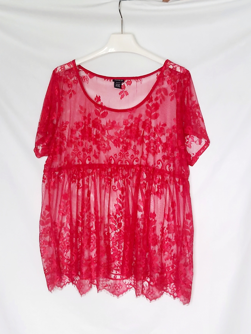 torrid Bright Red Sheer Floral Lace Peplum Top Size 3